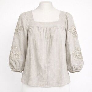 NWT JM Collection Plus 2X Square Neck Embroidered Gauze Top Boho Cotton Brunch